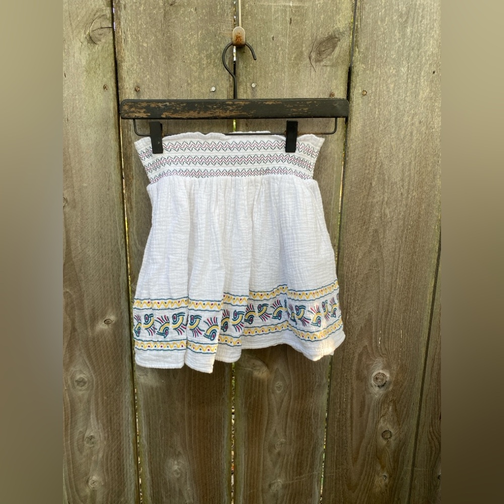 Girls‎ Okaidai White Embroidered Smock Waist Skirt Size 10 100% Cotton
